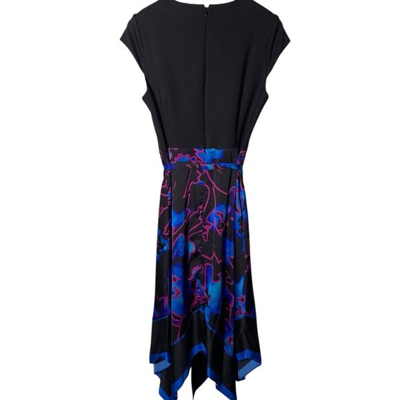 WHBM Dress NWT Women's Size 10 Petite Handkerchief-Hem Midi Electric Floral - Picture 3 of 8